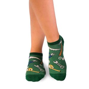 Smalkas kokvilnas īsās zeķes ar instrumentiem - zaļas