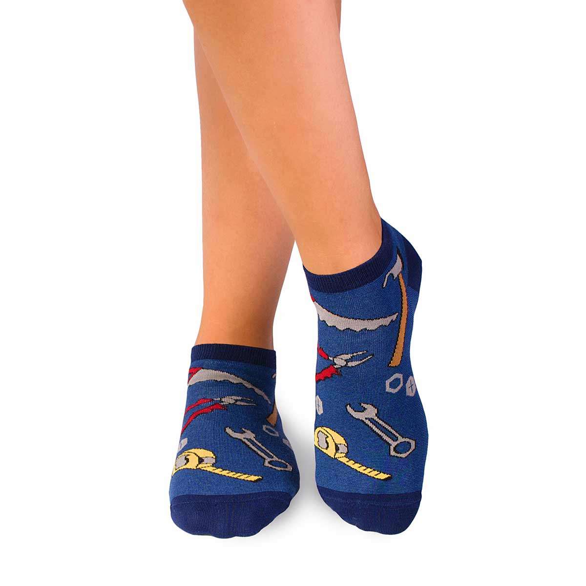 Smalkas kokvilnas īsās zeķes ar instrumentiem - zilas